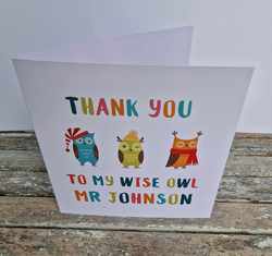 Personalised Wise Owl Thank you Card For Teacher/Mentor